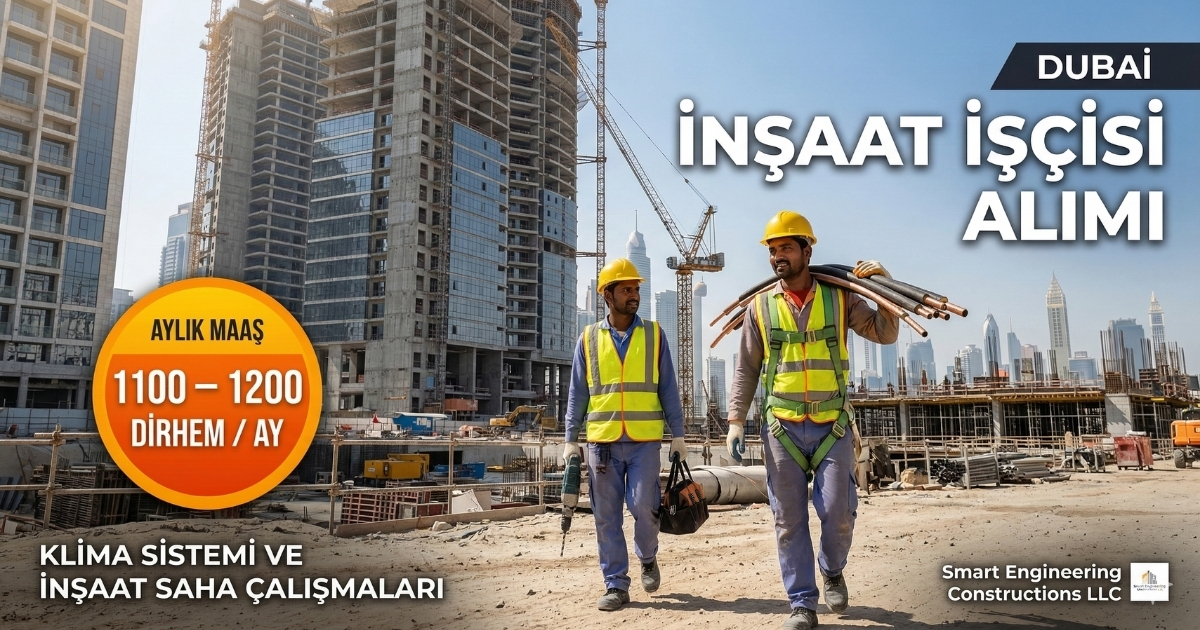 Dubai’de İnşaat İşçisi Alımı | Aylık 1100–1200 Dirhem Maaş | WhatsApp Başvuru