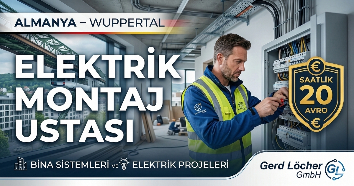 Almanya Wuppertal’da Elektrik Üst Montaj Ustası Alımı | Saatlik 20 Avro Maaş | Elektrik ve Bina Sistemleri