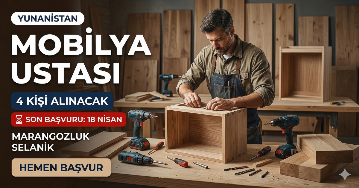 Yunanistan Selanik’te Mobilya Ustası Alımı | Marangozluk Sektörü | Telefon veya E-posta ile Hemen Başvur